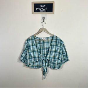 Dizzy Lizzy Gingham Plaid Tie Front Crop Top